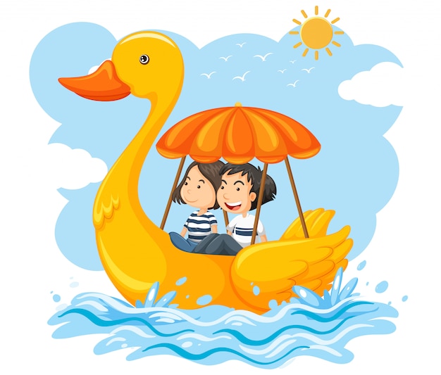 Pareja en un bote de pato