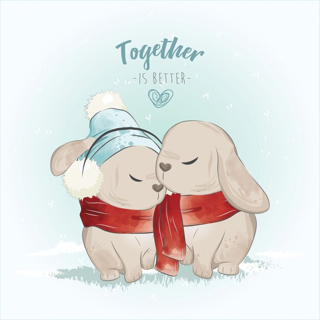 La pareja bunny en la navidad