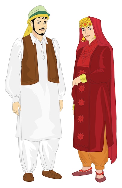 Una pareja de Cachemira vistiendo un traje tradicional