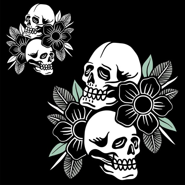 pareja calavera flor dibujo a mano ilustración vintage