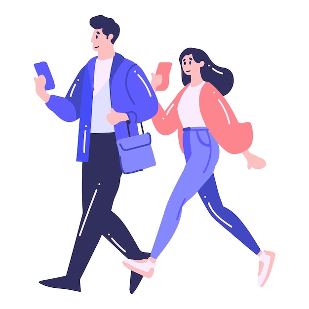 Vector una pareja caminando o corriendo en estilo plano aislada en el fondo