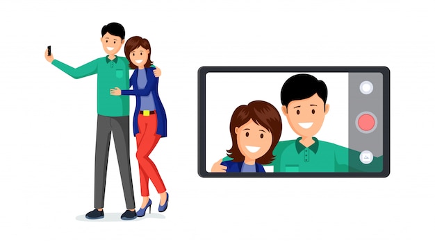 Vector pareja casada tomando selfie