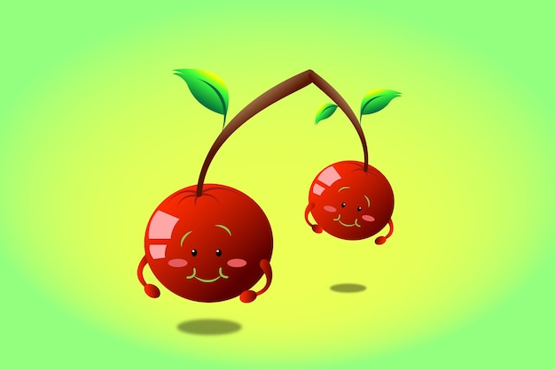 Vector pareja de cerezas rojas sonriendo juntas