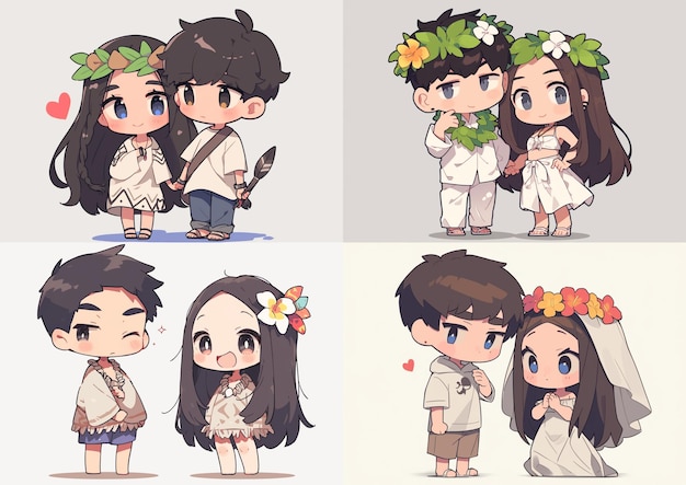 Vector la pareja chibi visita las islas marianas del norte