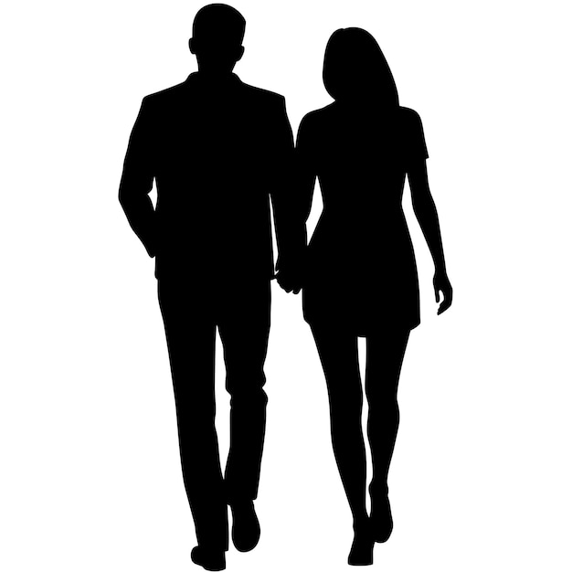 Una pareja de chicos y chicas jóvenes están caminando con la mano en la otra persona postura moderna silueta vectorial de color negro silueta de fondo blanco 10