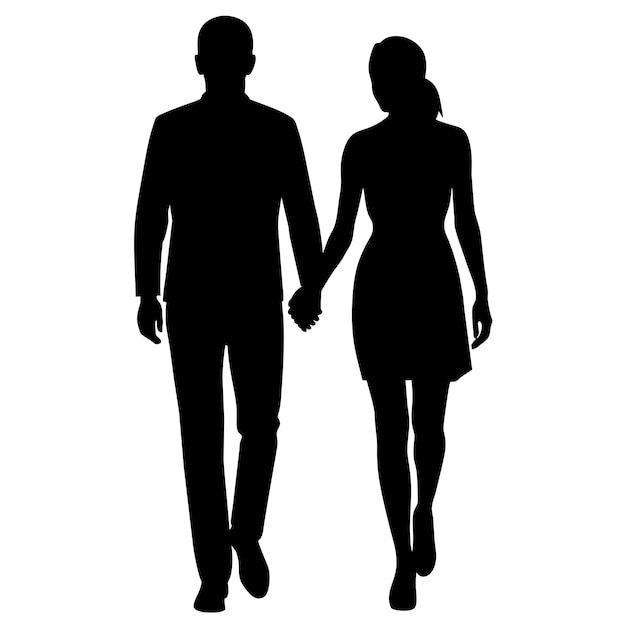 Una pareja de chicos y chicas jóvenes están caminando con la mano en la otra persona postura moderna silueta vectorial de color negro silueta de fondo blanco 26