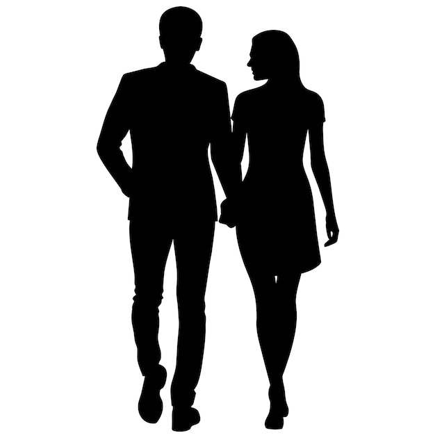 Una pareja de chicos y chicas jóvenes están caminando con mantener la mano en la otra persona postura moderna silueta vectorial de color negro silueta de fondo blanco 15