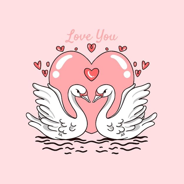 Pareja de cisnes amor día de san valentín