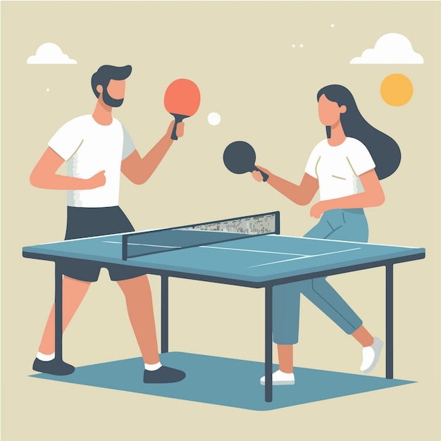 Vector pareja de citas jugando al tenis de mesa con estilo de diseño plano