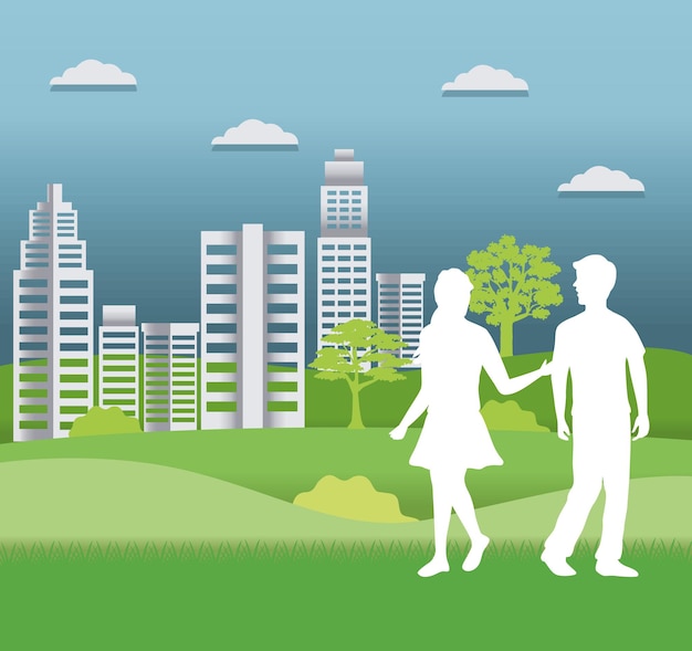 Pareja en ciudad verde