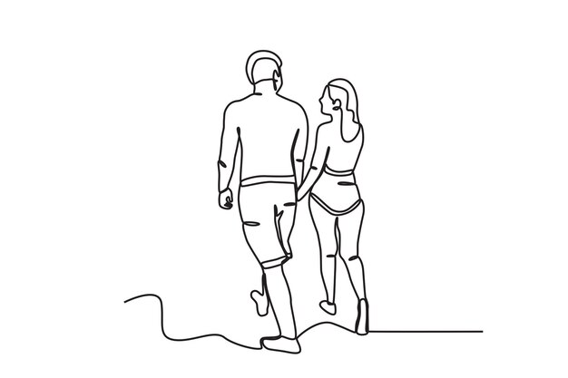 Una pareja cogida de la mano románticamente Luna de miel dibujo en línea