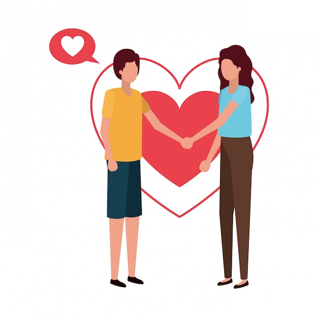 Pareja cogidos de la mano con carácter de corazones