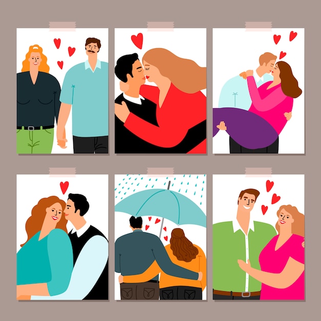 Vector pareja en la colección de tarjetas de amor