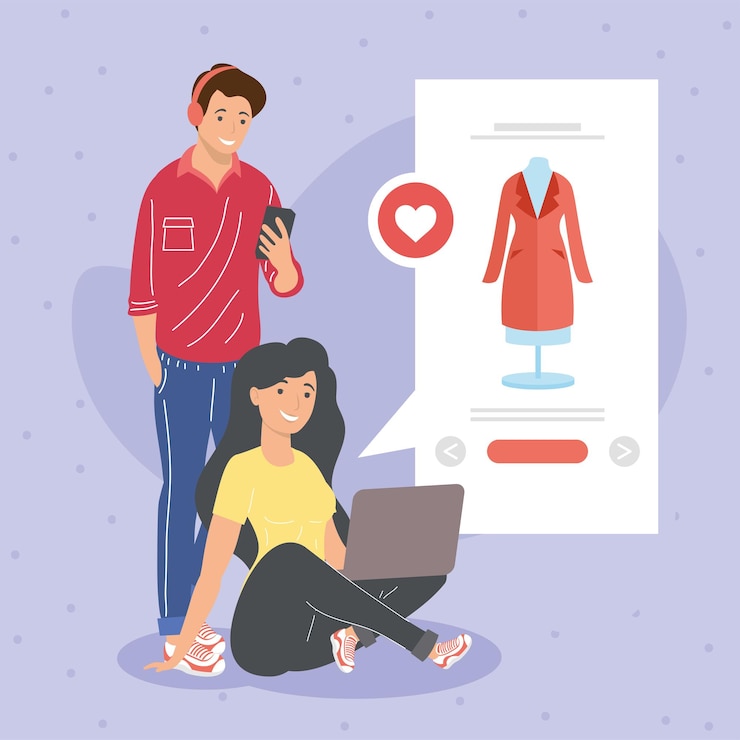 Vector pareja en compras de comercio electrónico en línea