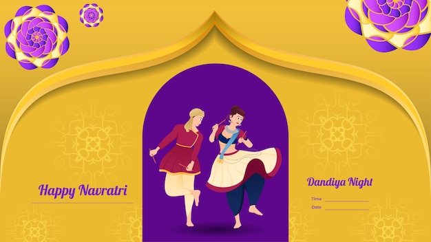 Pareja dandiya banner vector ilustración feliz navratri