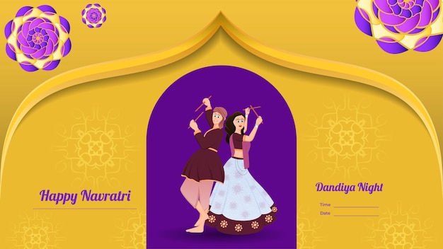 Pareja dandiya banner vector ilustración feliz navratri