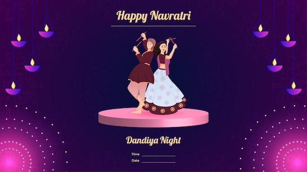 Pareja dandiya noche banner vector happy navratri