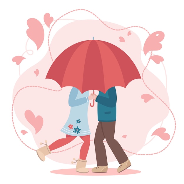 pareja, debajo, paraguas, plano, vector, ilustración