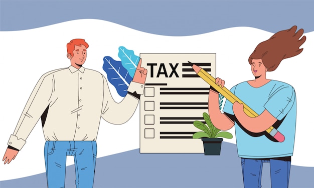 pareja con día de impuestos pagar diseño de ilustración