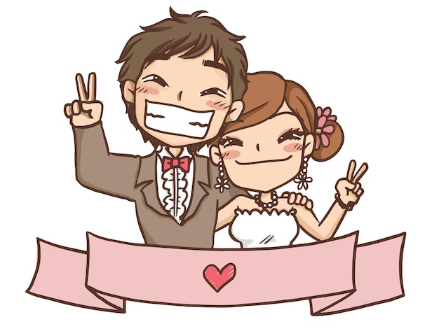 Vector pareja de dibujos animados de boda lindo