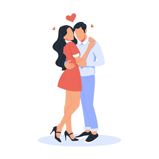 pareja de dibujos animados hombre y mujer se abrazan suavemente