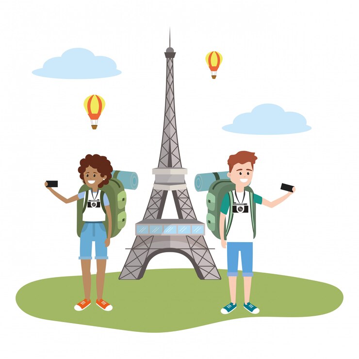 Vector pareja de dibujos animados turista