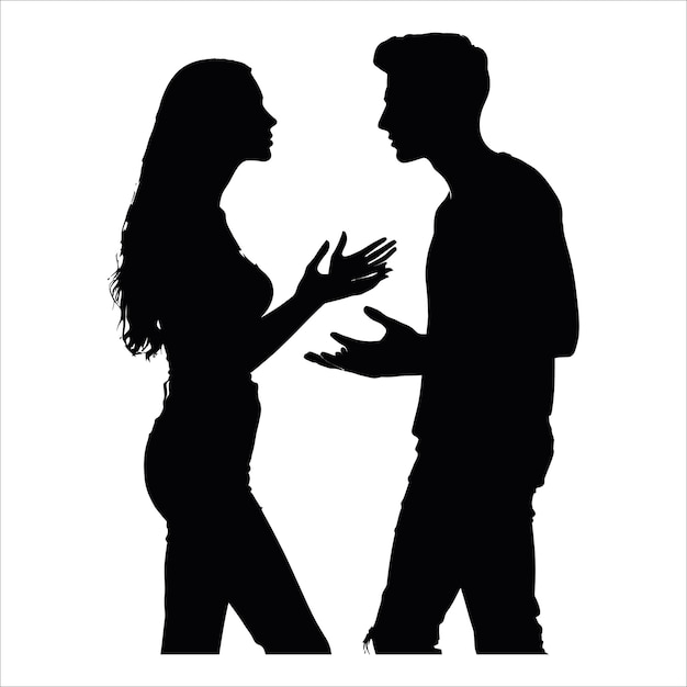 pareja discutiendo siluetas en fondo blanco sólido