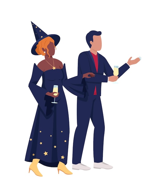 Vector pareja con disfraces de halloween personajes vectoriales de color semiplano