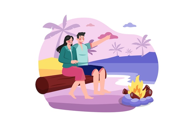 Vector pareja disfrutando de una ilustración de viaje a la playa