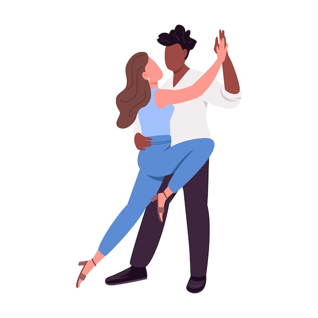 Vector pareja disfrutando de la lección de baile personajes vectoriales de color semiplano