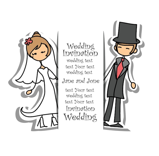 Pareja de doodle de boda enamorada ilustración vectorial para invitación de tarjeta de felicitación y banner