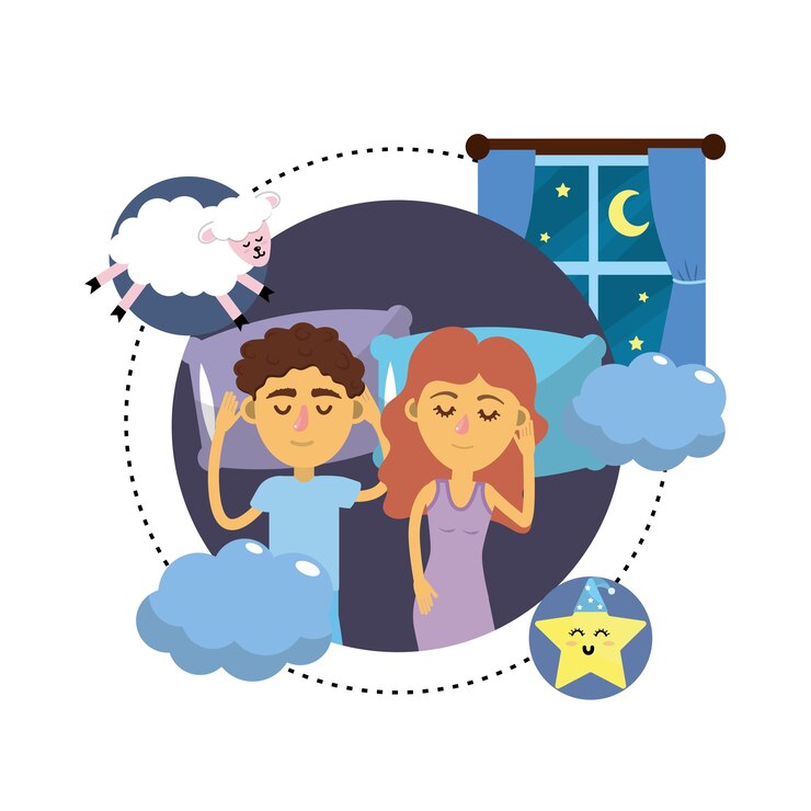 Vector pareja durmiendo junto con buenos sueños