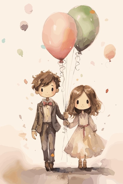 Una pareja enamorada de globos