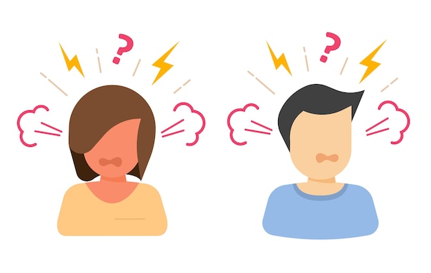 Una pareja enojada, una pelea, un divorcio, un icono, una ilustración gráfica vectorial, un hombre plano, una mujer, una relación de conflicto.
