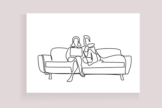 pareja esposo esposa viendo películas y videos en la computadora portátil juntos arte de línea de estilo de vida en casa