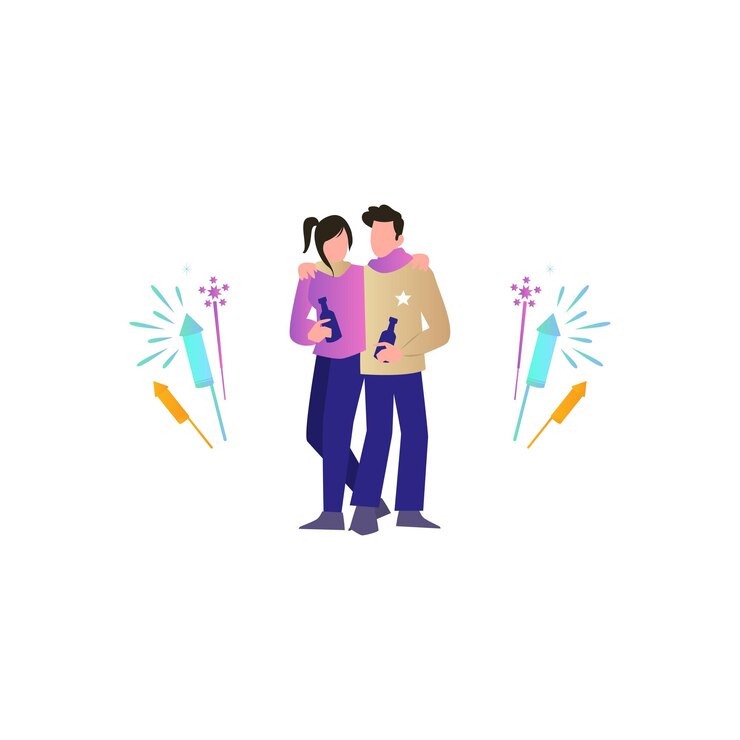 Vector la pareja está celebrando el año nuevo.