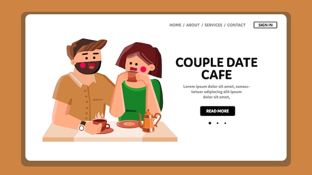 pareja, fecha, café, vector