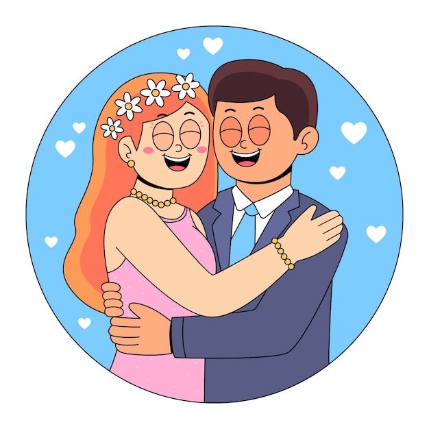 Una pareja feliz se abraza en una invitación de boda
