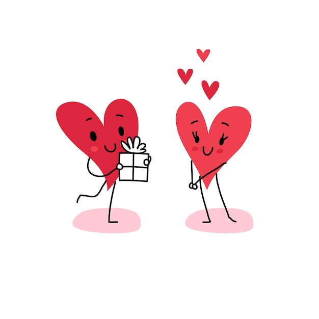 Una pareja feliz de dos corazones Una situación alegre con un regalo Tarjeta de San Valentín