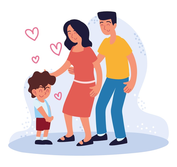 Vector pareja feliz y niño adoptado