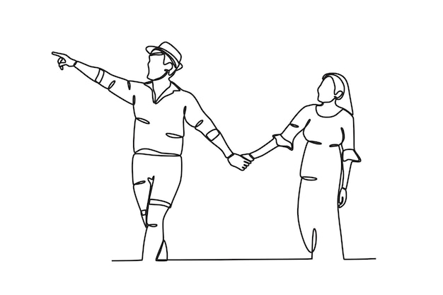 Una pareja feliz en vacaciones Luna de miel dibujo en línea