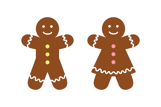 Una pareja de galletas de pan de jengibre, galletas de Navidad muy bonitas, ilustración vectorial.
