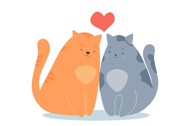 Pareja de gatos enamorados. Concepto del Día de San Valentín. Tarjeta de felicitación vectorial.