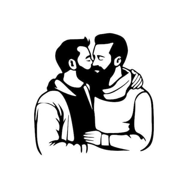 Una pareja gay besándose orgullo lgbt contornos negros ilustración vectorial aislada