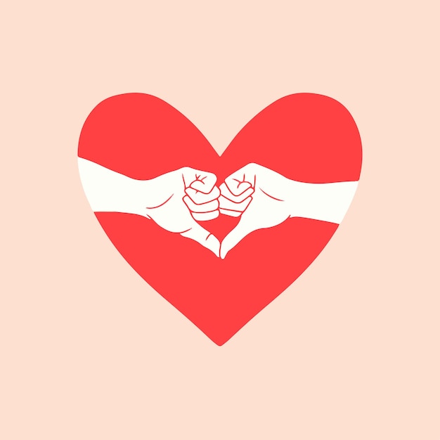 Pareja hace forma de mano de corazón en medio de la ilustración de Vector de diseño de logotipo en forma de corazón rojo