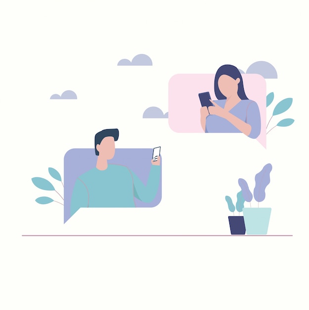 pareja hombre y mujer chateando. mostrar en el chat de burbujas