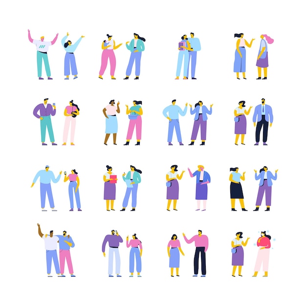 Pareja de hombre y mujer hablando conjunto de vector plano