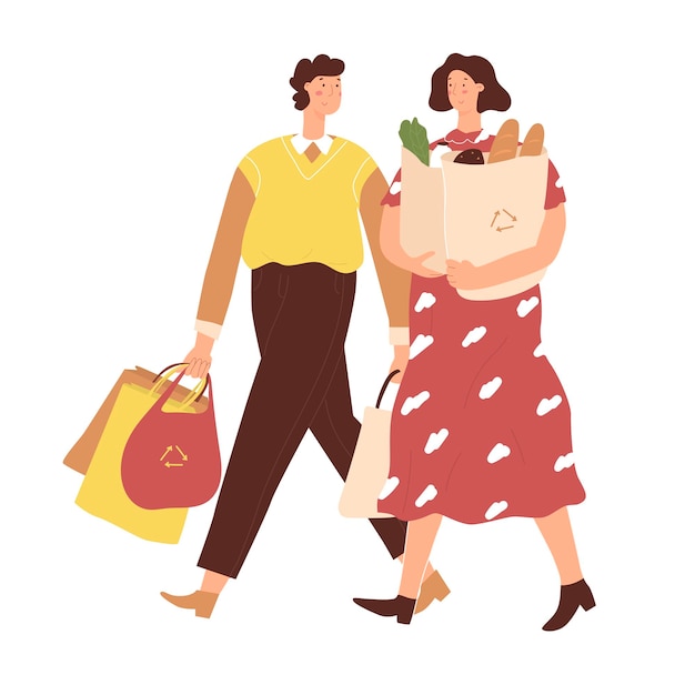 Pareja hombre y mujer va del supermercado Familia Hace compras compras Paquetes de bienes