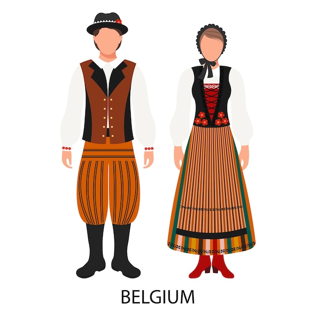 Vector pareja de hombre y mujer con trajes populares belgas cultura y tradiciones de bélgica ilustración