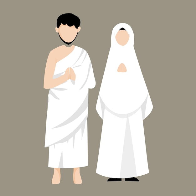 Vector pareja en la ilustración del hajj de peregrinos